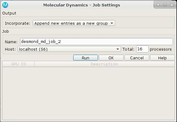 Job Settings for Desmond