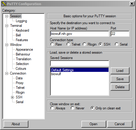 setting the host name on PuTTY