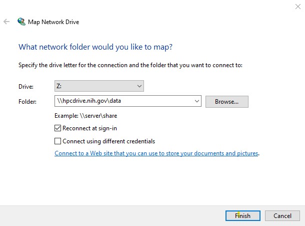 Map Network Drive window