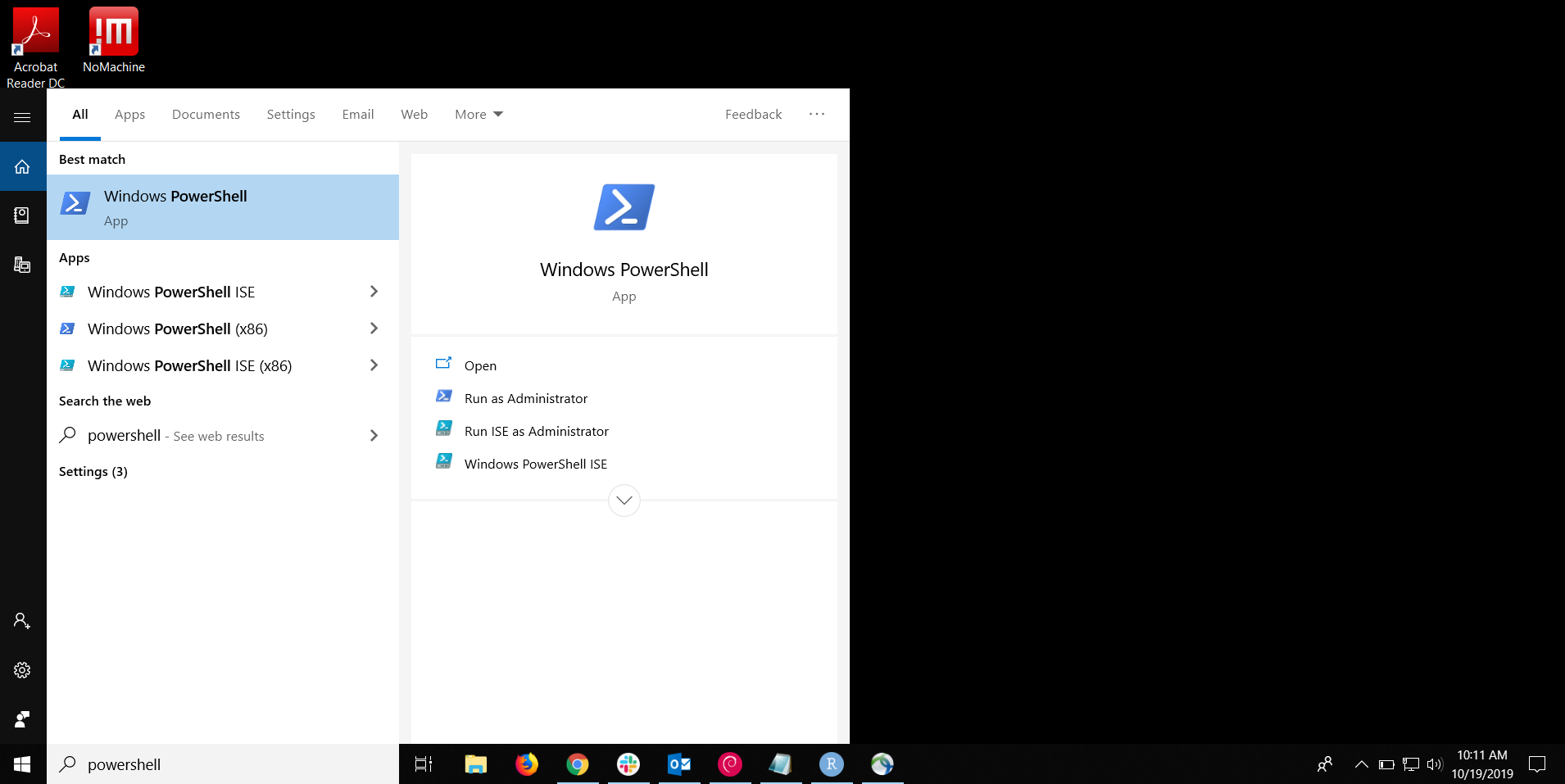 open windows 10 powershell