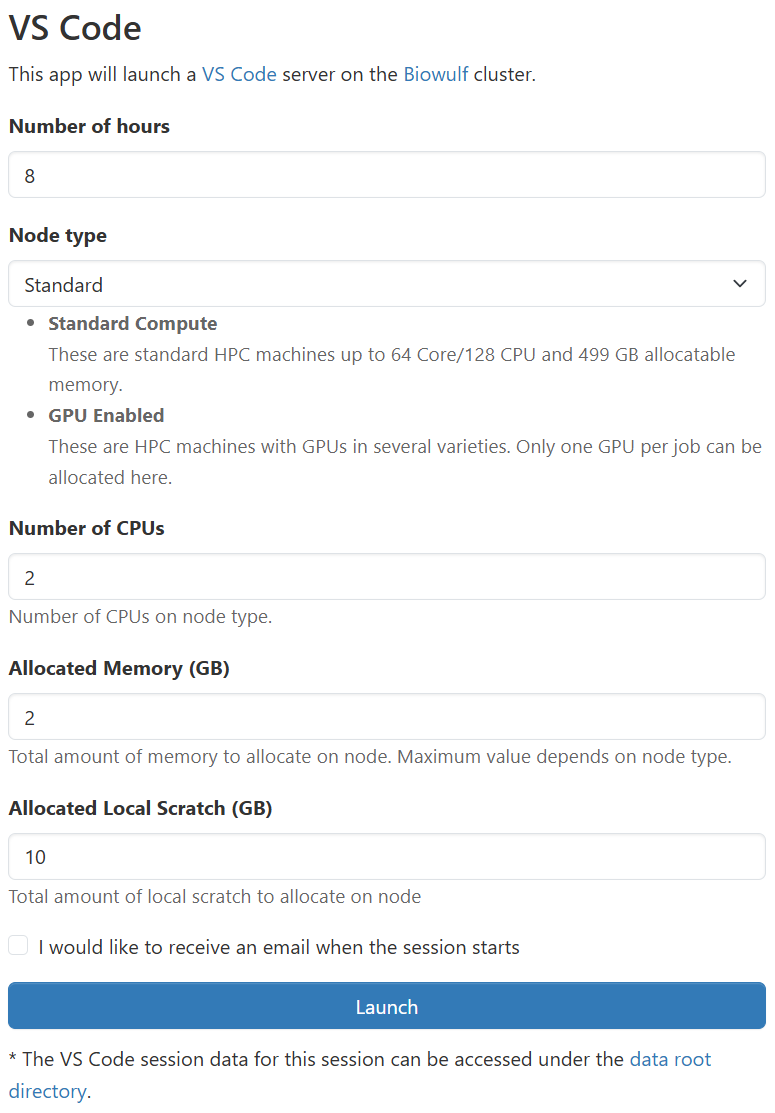 Screenshot of the VS Code application submission form